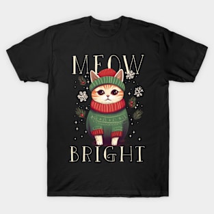 MEOW BRIGHT CUTE CHRISTMAS SWEATER CAT T-Shirt